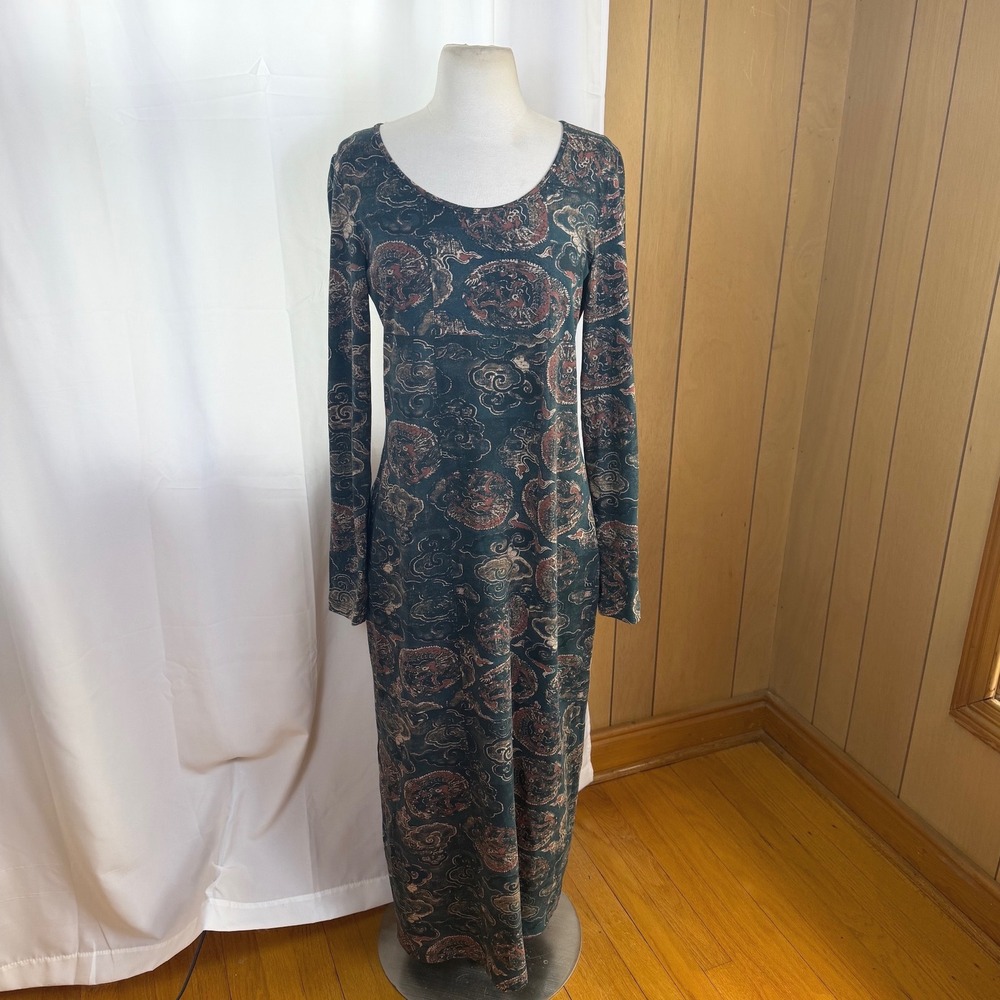 Peruvian Connection Ming Long Sleeve Maxi Dress Womens Medium Art To Wear